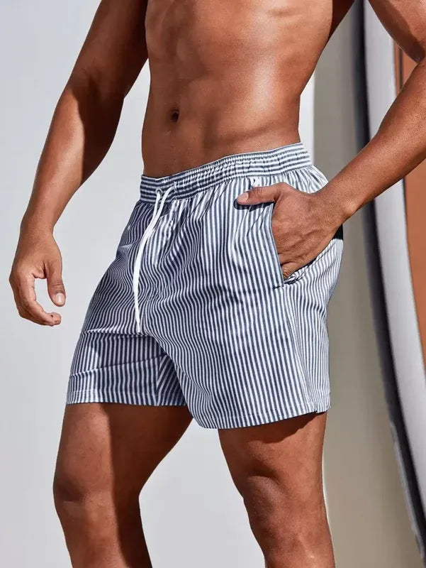 Striped Drawstring Swim Trunks Men