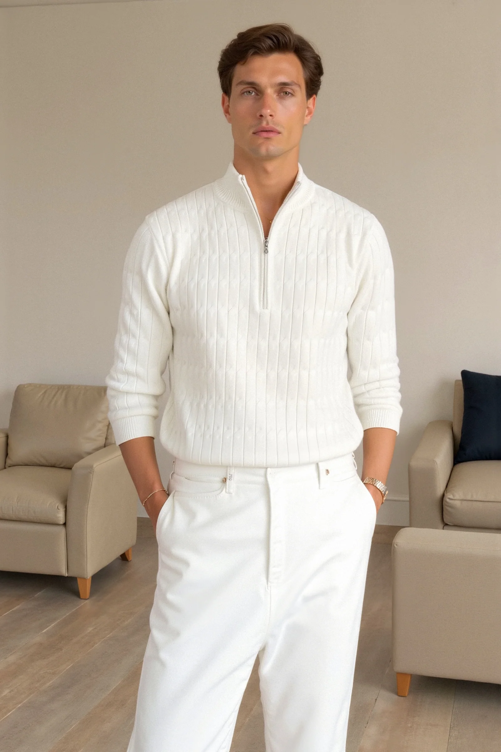 Elegant Cable Knit Sweater for Men