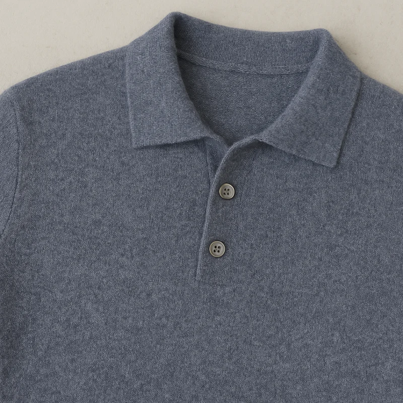 Cashmere Blend Long Sleeve Polo for Men