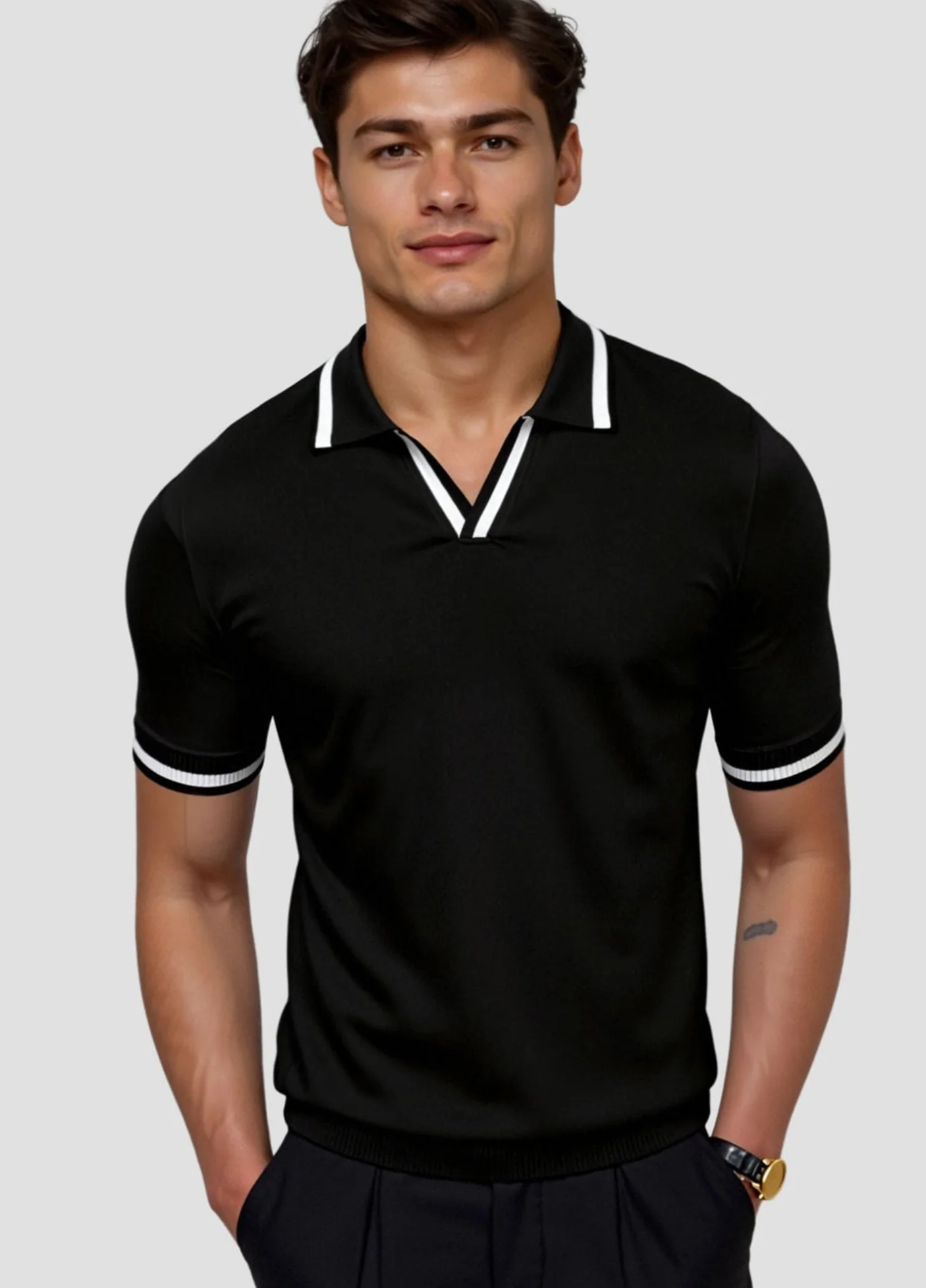 MEN'S SLIM FIT COTTON POLO SHIRT WITH SHORT SLEEVES