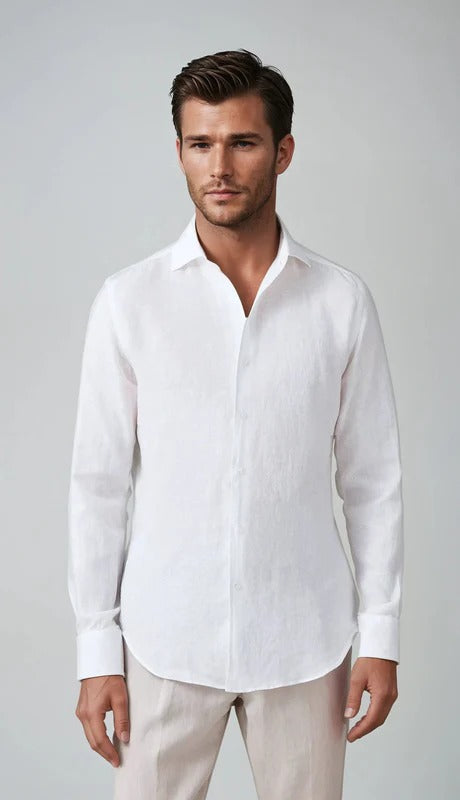 White Relaxed Fit Linen Shirt