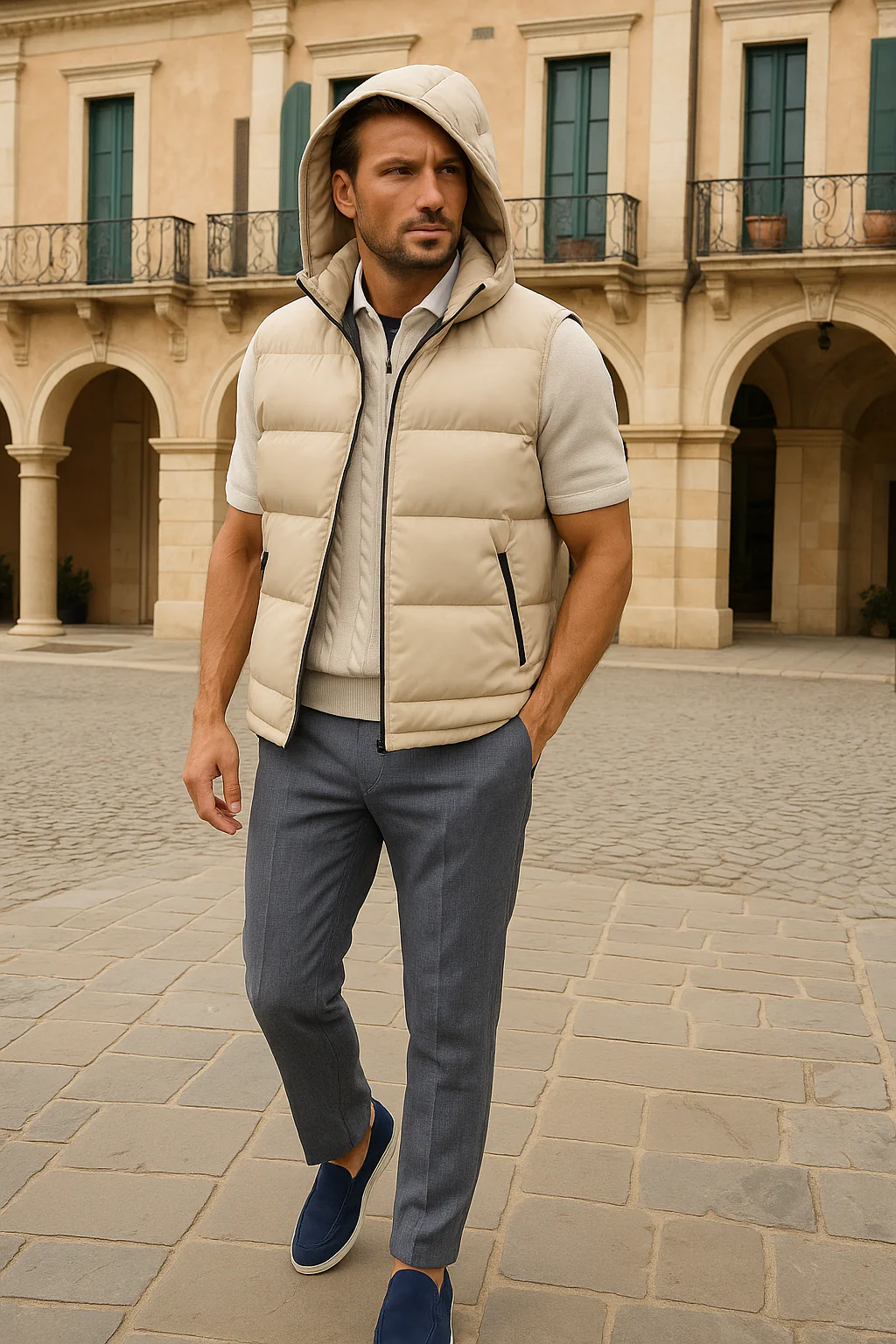 Men's Hooded Color Block Puffer Vest