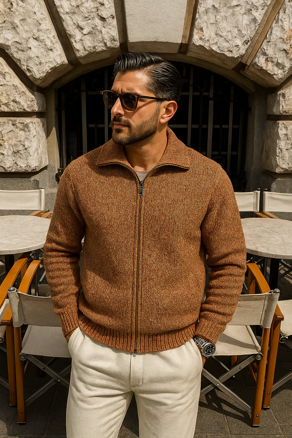Textured Knitted Men's Cardigan