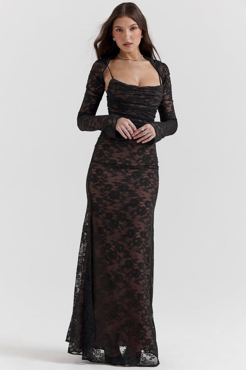 FLORAL MAXI DRESS WITH SHOULDER DETAILS FOR WOMEN