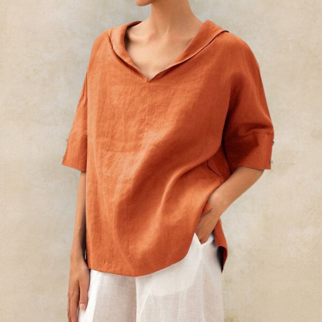 Women's V-neck Summer Shirt With Rolled Sleeves