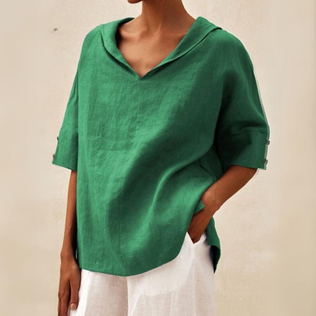 Women's V-neck Summer Shirt With Rolled Sleeves