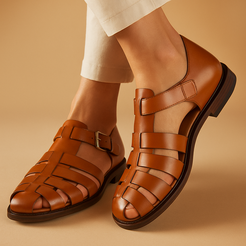 WOMEN'S LEATHER FISHERMAN SANDALS WITH BUCKLE STRAP