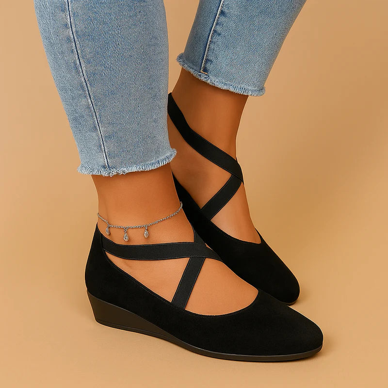 WOMEN'S WEDGE SANDALS WITH ELASTIC CRISS-CROSS STRAPS