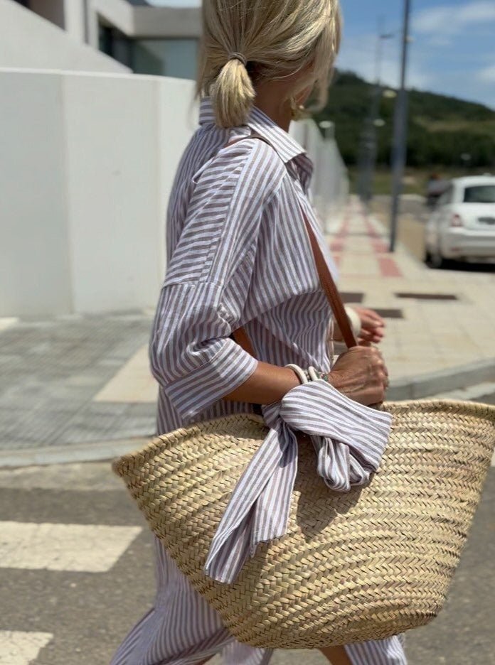 Women's Striped Shirt Dress With Long Sleeves And Button Front