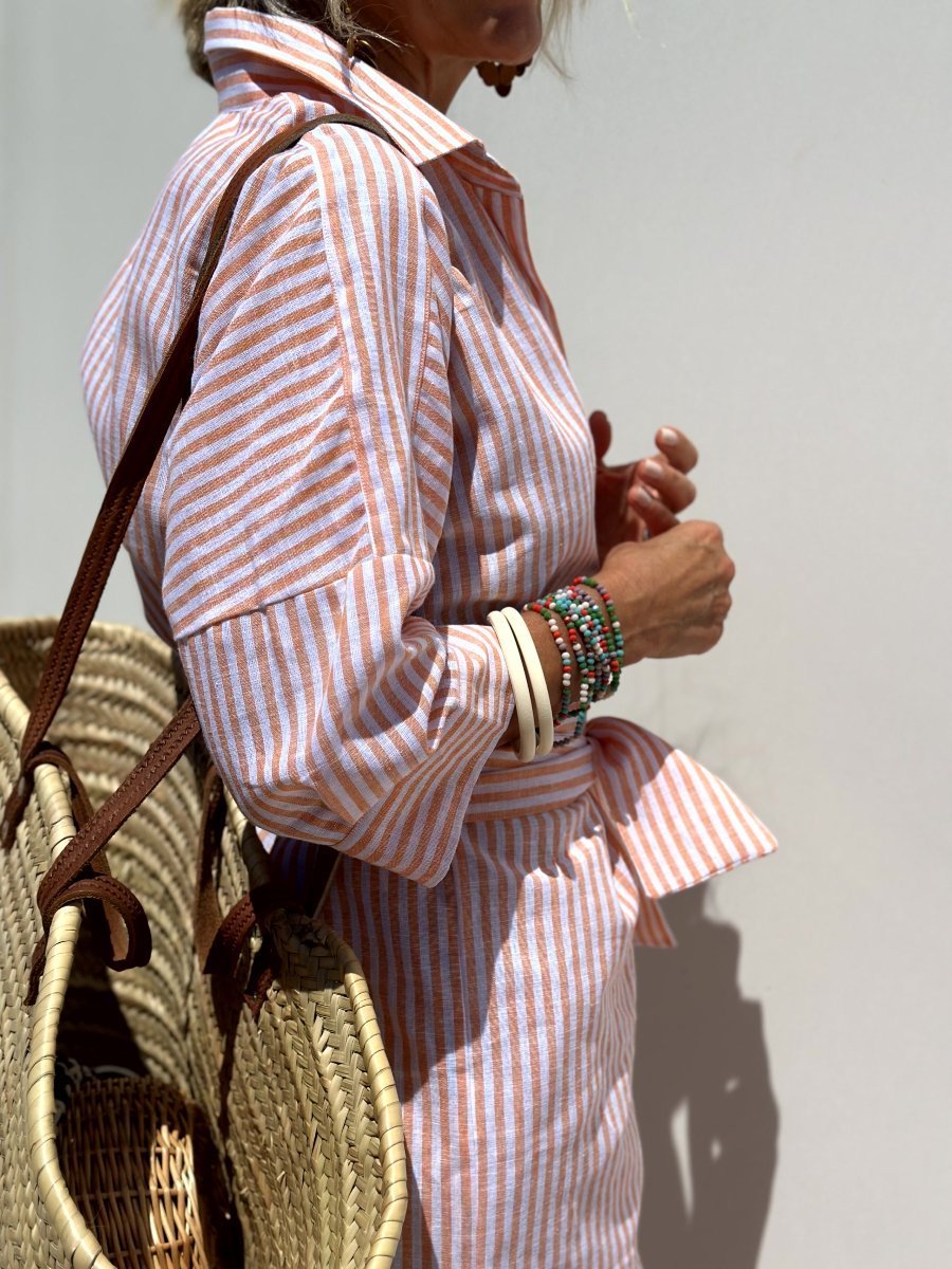 Women's Striped Shirt Dress With Long Sleeves And Button Front