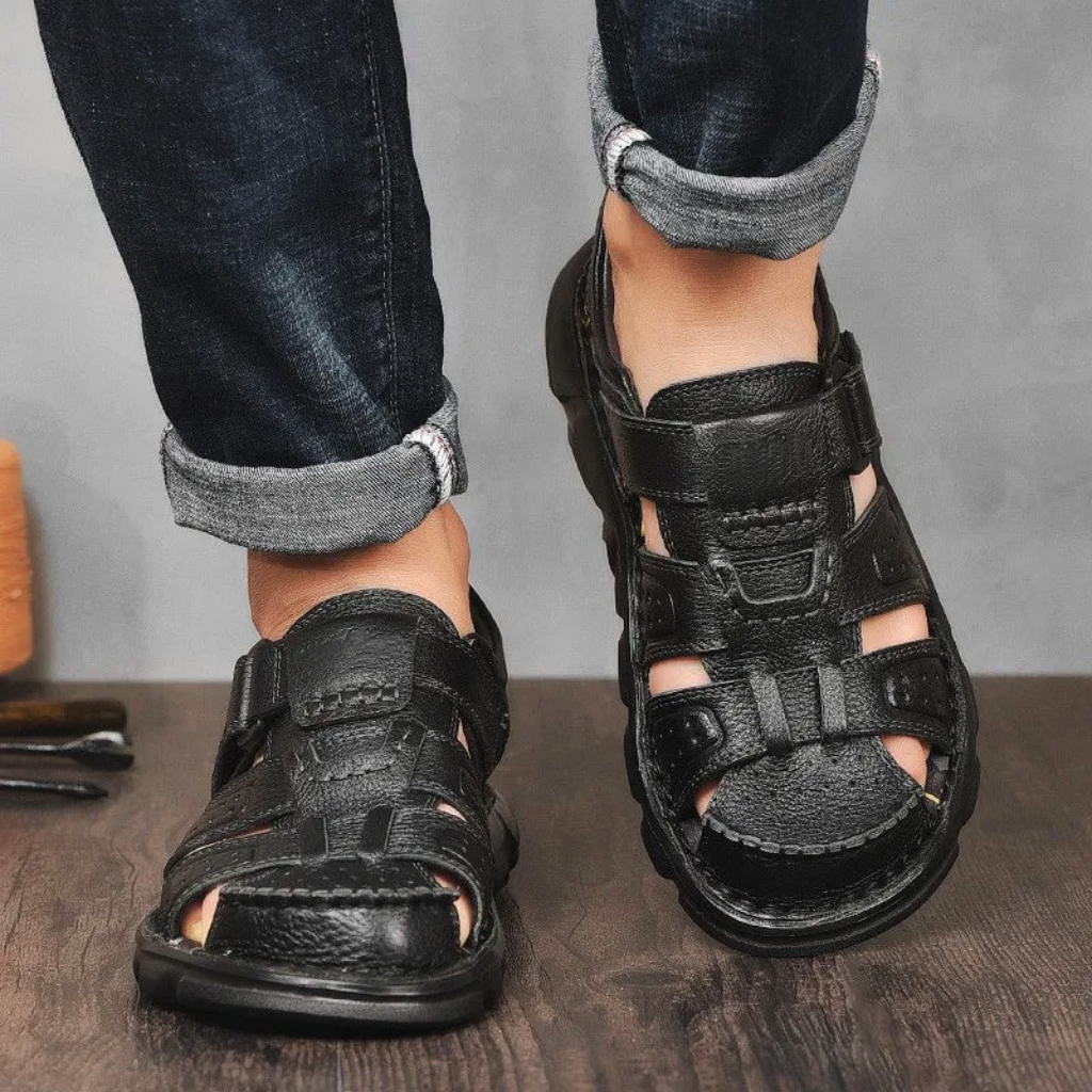 Men's Vegan Leather Sandals With Closed Toe Design For Summer
