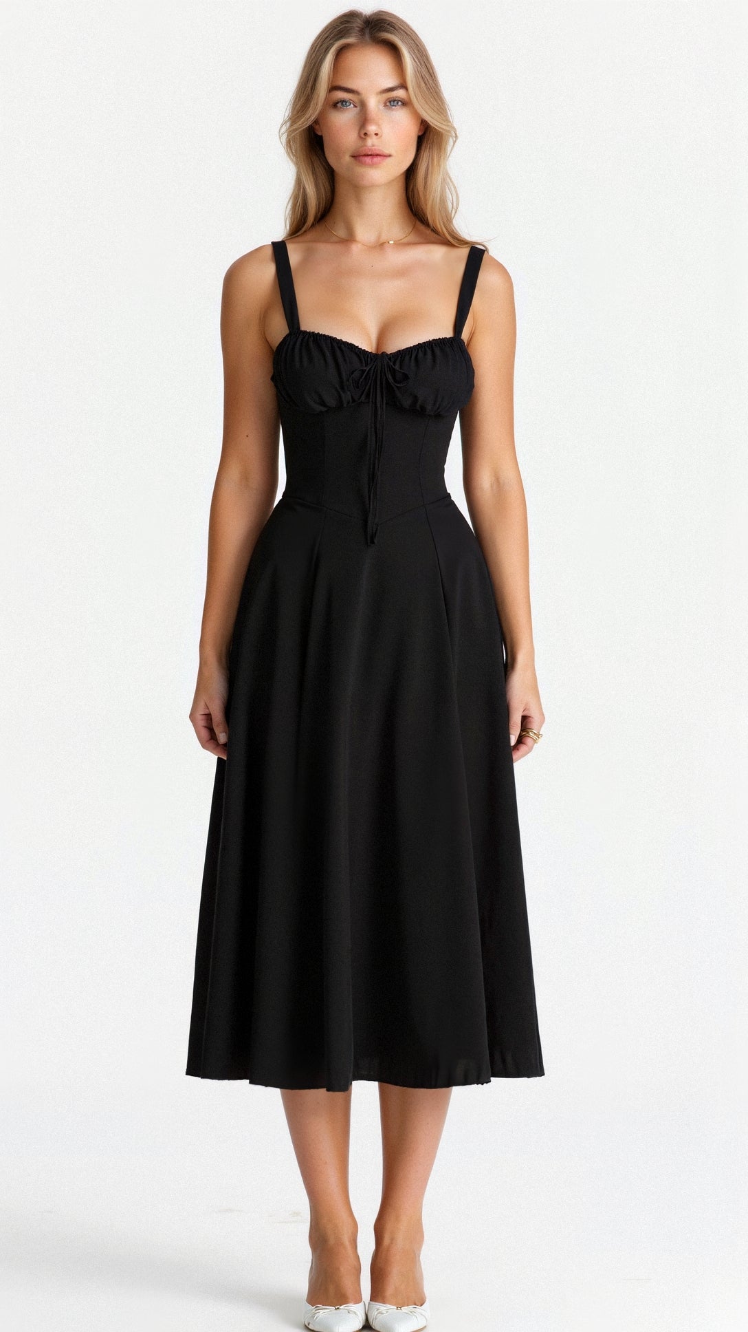 Women's Floral Midi Dress With Sweetheart Neckline & Spaghetti Straps