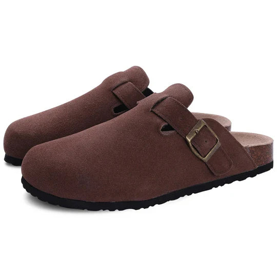 Women's Suede Cork Slippers With Buckle Strap