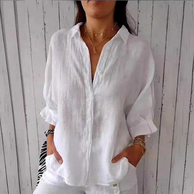 Women's Linen Button-down Shirt With Long Sleeves