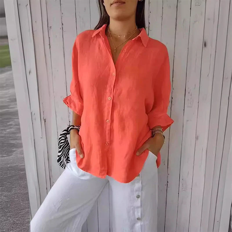 Women's Linen Button-down Shirt With Long Sleeves