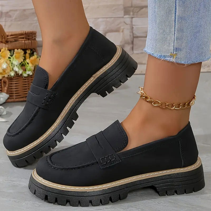 Women's Chunky Loafers With Non-slip Sole And Round Toe