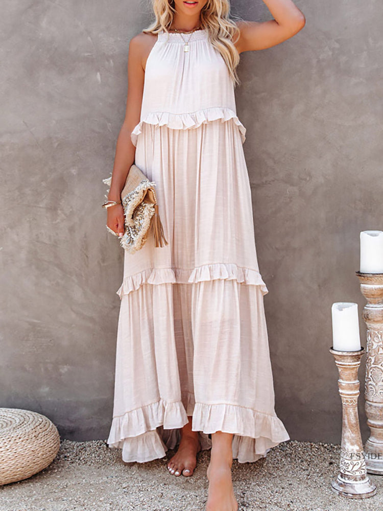 Women's Sleeveless Maxi Dress With Layered Ruffles