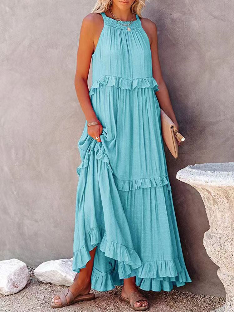 Women's Sleeveless Maxi Dress With Layered Ruffles