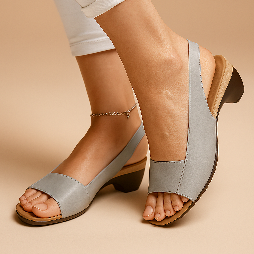 WOMEN'S OPEN TOE SLINGBACK SANDALS WITH ADJUSTABLE BUCKLE AND LOW BLOCK HEEL